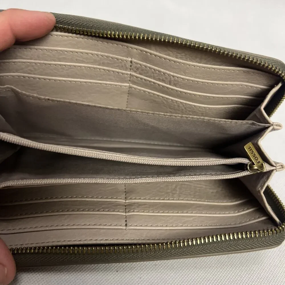 Fossil Sydney Leather Zip Long Wallet Gray Zip Around